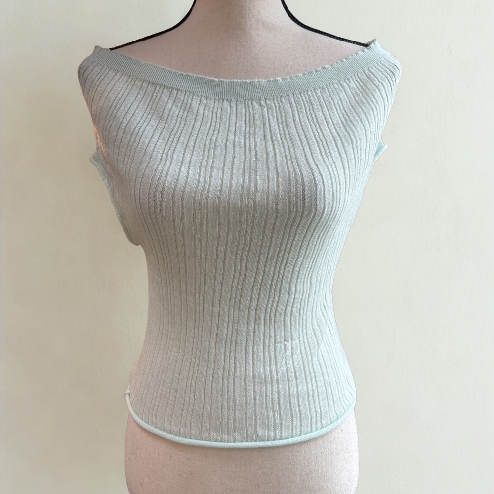 Ribbed Off-Shoulder Cap Sleeve Top - Mint